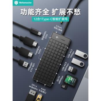 尤達大師桌面拓展塢typec帶網口U盤讀卡器mac筆記本電腦usb多介面擴展器全功能hdmi投屏轉換器hub集線器