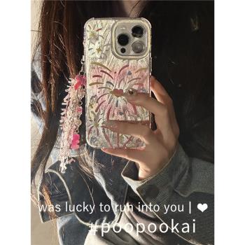 PooPooKai簡約少女浪漫煙花秀適用蘋果15iphone14手機殼13promax高階感防摔保護套12防摔11小眾ins
