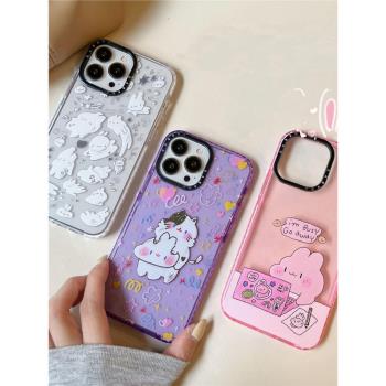 可愛電腦小白兔適用於iPhone16pro max手機殼卡通15plus創意保護14/13/12透明11女XSMAX/XR/XS保護套