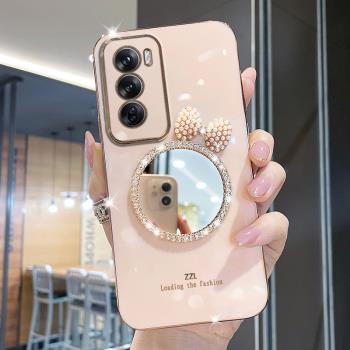 適用opporeno12pro手機殼新款時尚高階感防摔Reno12保護套reno13鑲鉆鏡子網紅女13por矽膠軟殼個性鏡頭全包潮