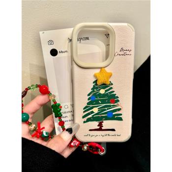 適用於蘋果16promax手機殼iphone15Promax小羊皮ins風14/13新款簡約手鏈可愛女高階星星聖誕樹防摔plus保護套