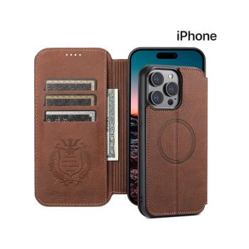 MagSafe磁吸插卡皮套16適用蘋果15手機殼14plus翻蓋新款iphone12promax高階感皮質13全包女耐磨防摔無線充男