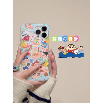 玩勝 日系卡通可愛塗鴉油畫動漫iphone15promax蘋果14手機殼11新款15pro女12網紅13pm雙層矽膠創意防摔保護套