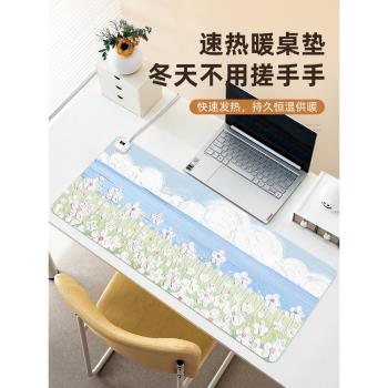 油畫小花加熱鼠標墊超大學生學習暖桌墊高顏值辦公桌墊筆記本電腦鍵盤墊冬季防水恆溫取暖學生寫作業電熱暖墊