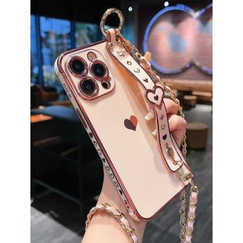 適用蘋果15手機殼iphone15promax殼2024新款14防摔13高階plus矽膠ip15pro斜跨背帶斜挎掛繩女十五高階感16