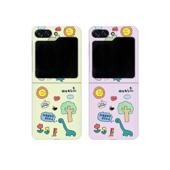 綠色恐龍適用三星zflip5手機殼zflip6折疊屏4代W24大視窗全包防摔女新款超薄日韓風高階感韓國菲林保護套硬殼