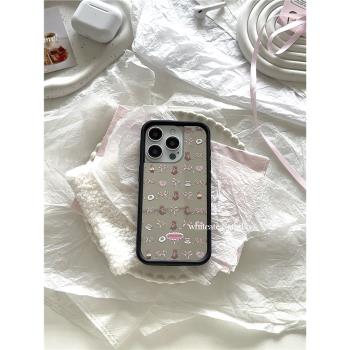 鹽白茶ins風甜點小熊蝴蝶結鏡面適用蘋果15ProMax手機殼iPhone13全包14Pro新款12高階感13ProMax防摔保護套女