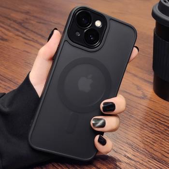適用蘋果16磁吸手機殼iPhone15ProMax強磁膚感磨砂14矽膠軟邊一體玻璃鏡頭膜13全包12防摔新款11