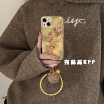 殼屁屁KPP復古新中式柿子金魚ins韓系14適用16pro蘋果16ProMax手機殼iPhone16/13軟15Promax羽紗手提保護套