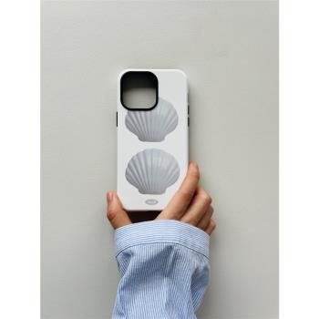 ssself亮面手機殼NANA同款藍色風韓國雙層二合一全包雙層防摔耐用原創歐美貝殼珍珠白色系適用蘋果16promax