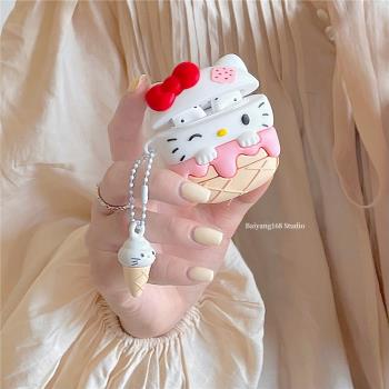 冰淇淋Kitty貓適用airpodspro2代保護套蘋果耳機保護殼airpods3無線藍牙耳機套airpod1/2代可愛矽膠耳機殼軟