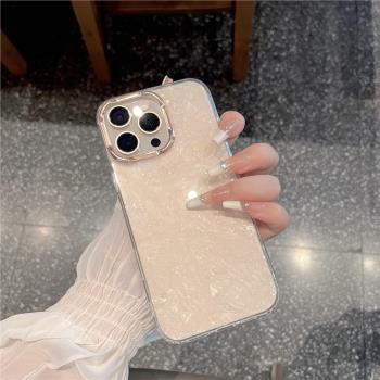 輕奢閃粉貝殼紋新款iphone16promax手機殼沙漠金簡約仙女好看蘋果新款2025網紅爆款保護殼