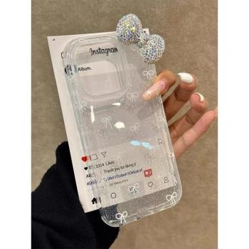 個性創意超仙奢華閃粉滿鉆蝴蝶結適用iPhone16promax手機殼蘋果15pro透明矽膠防摔14/13軟殼保護套x/xs