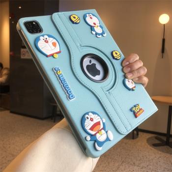 diy哆啦A夢適用25新款iPadPro11寸保護套360度旋轉支架Air7/6/5/4卡通mini機器貓ipad11/10/9代10.9寸平板殼
