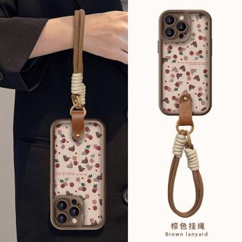 適用蘋果16手機殼秋冬新款iphone16promax小眾高階感15Pro帶手繩14plus小羊皮13pm全包鏡頭pro保護套12防摔lv