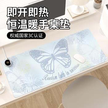 蝴蝶簡約加熱鼠標墊暖桌墊字女生超大冬季取暖防凍手電熱恆溫防水辦公室工位桌面發熱墊右左側開關電腦鍵盤墊