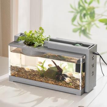 微景觀魚缸小型創意過濾靜音流水辦公桌面家用招財擺件加溫熱帶魚