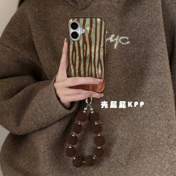 殼屁屁KPP簡約復古斑紋撞色ins韓系14適用16pro蘋果16ProMax手機殼iPhone16/13軟15Promax手提矽膠保護套