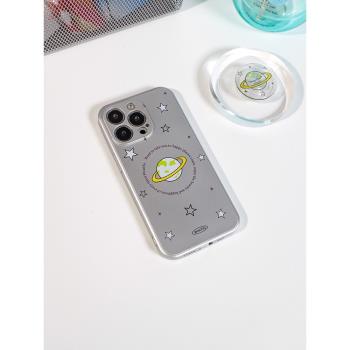WooHo快樂星球液態矽膠電鍍銀適用iphone16蘋果15promax手機殼14plus小眾原創設計13pro高階感全包防摔保護套