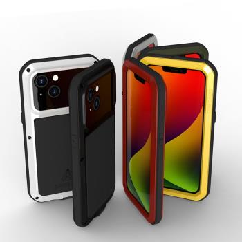 防摔裝甲適用iPhone14 Pro Max雙面全包16蘋果15手機殼13 pro max金屬矽膠Plus保護套男女