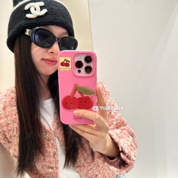 由裡公園ins卡通可愛少女粉色立體櫻桃15適用16pro蘋果16ProMax手機殼iPhone16全包14韓系14Promax保護套13軟