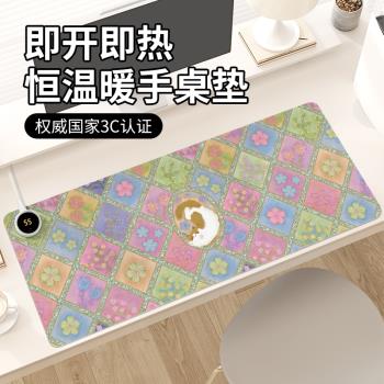 新中式油畫宮廷風加熱鼠標墊子女生冬季取暖防凍手辦公室工位桌面墊電熱恆溫防水左側開關電腦鍵盤墊