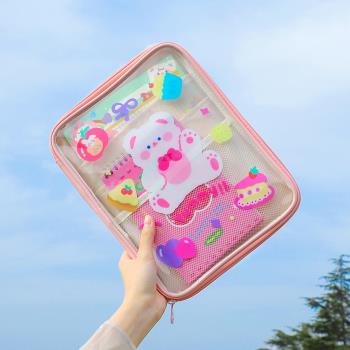 自制卡通韓版ipad收納包11寸卡通小兔平板包PVC透明可視手拿包包