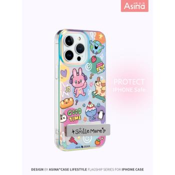 塗鴉動物適用iPhone15Promax手機殼隱藏式一體支架蘋果16保護套13網紅折疊全包可愛防摔女生ip14Pro新款高檔