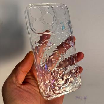 ins簡約水波紋錦鯉適用蘋果15Pro手機殼iPhone14Promax高階感13Promax新款16Pro透明亞克力13個性11保護套16