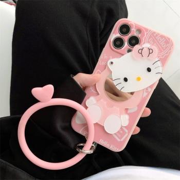 可愛KT貓補妝鏡子三星s24+手機殼note20ultra軟殼s22手環s10保護套note10pro全包s21fe卡通s20/S23Ultra網紅