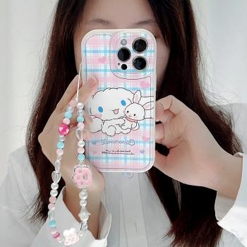 少女心可愛玉桂狗適用14蘋果13promax手機殼iPhone12小羊皮8plus防摔7保護套Xs/xr軟殼11全包14pro手鏈13創意