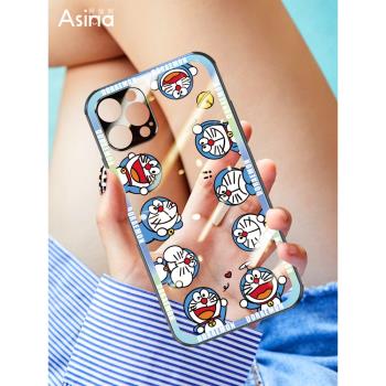 Q版貓適用iPhone13手機殼新款蘋果12保護套透明玻璃軟邊promax女款12pro可愛鏡頭全包mini卡通個性創意13pro