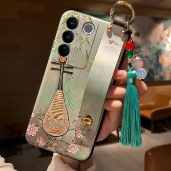 琵琶花鳥適用於vivos16手機殼s16pro清新s19個性s20新品s18pro女款s12腕帶支架s9矽膠s7全包s6掛繩保護套
