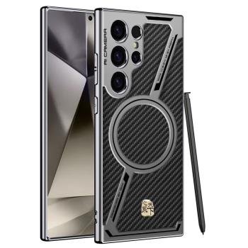 適用三星S24ultra手機創意Magsafe無線充磁吸Z形電鍍素皮套Galaxy S23Ultra全包鏡頭防摔時尚輕薄商務保護套