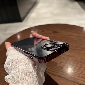 軒晴 暗紫色全包鏡頭膜硬殼適用iphone15/16Pro超薄透明手機殼蘋果12/13ProMax防摔14plus簡約電鍍保護套男女