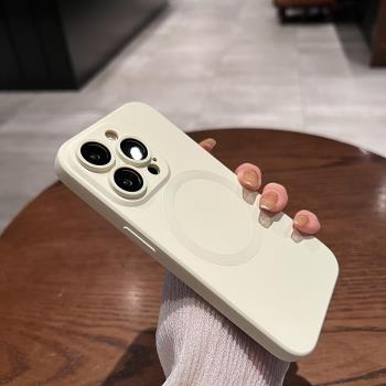 umj【全包鏡頭膜】磁吸充電膚感軟殼適用iphone15手機殼蘋果14proMax新款13簡約12純色矽膠11高階保護套男女