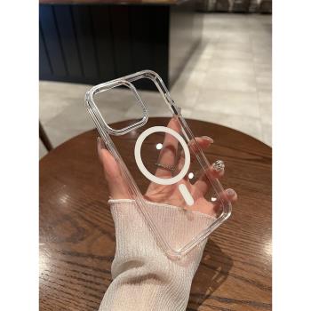 umj【不易發黃】iphone16/15pro手機殼磁吸無線充電適用蘋果14proMax透明新款13大孔鏡頭12防摔11保護套男女