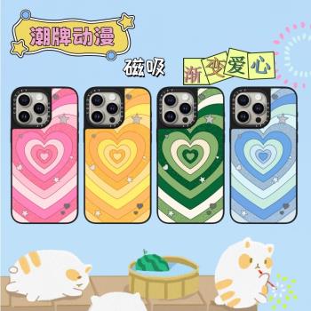 C潮牌動漫磁吸漸變愛心16殼適用iPhone16promax手機保護殼蘋果15promax防摔亞克力可愛時尚14高階感ins風硬殼