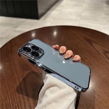 umj 不發黃超薄全包鏡頭膜硬殼適用iphone15/16新款蘋果14proMax手機殼12簡約13pro高階感電鍍銀色保護套男女