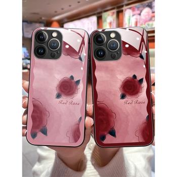 蘋果15的手機殼14新款iphone16promax玻璃13pro鏡頭全包12復古風11粉色少女xr時尚ins風8plus/7玫瑰max保護套