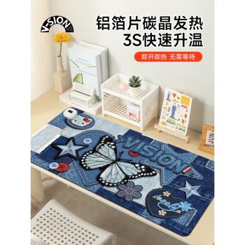 V-SION復古蝴蝶2024新款加熱鼠標墊超大發熱暖桌墊辦公室墊子桌面電腦鍵盤電熱板暖手桌墊