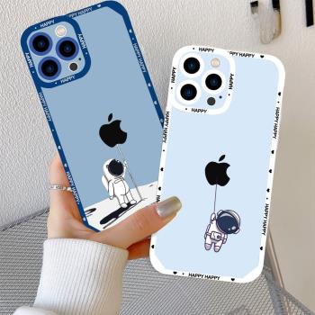 創意卡通宇航員蘋果16ProMAX手機殼iphone15全包12pro天使眼透明xs搞怪XR全包XSMAX防摔13mini軟殼情侶潮14