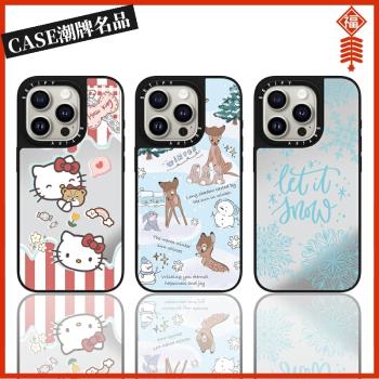 CASE雪花小鹿適用iPhone16Pro蘋果15Promax手機殼12鏡面13潮牌14防摔套15Pro個性16Promax可愛Plus可磁吸11女