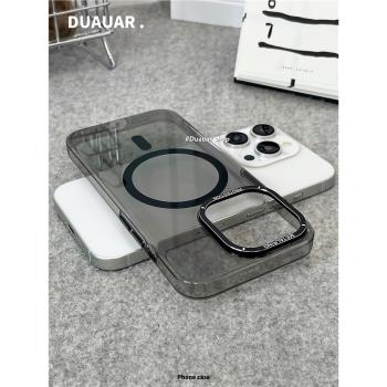新款高畫質透明適用iphone15Promax磁吸充電蘋果16Pro金屬鏡頭框14手機殼13輕薄手感12男女防塵網一體保護硬殼