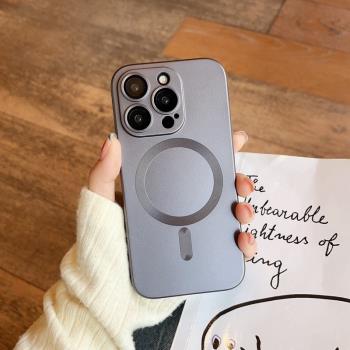 輕奢暮雲灰磁吸充電一體鏡頭膜適用蘋果16promax手機殼iPhone16pro軟殼15plus矽膠14promax簡約13pro全包12女