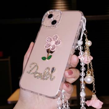 適用於iPhone16pro max蘋果13手機殼12水鉆花朵iPhone15Plus簡約透明14保護套女