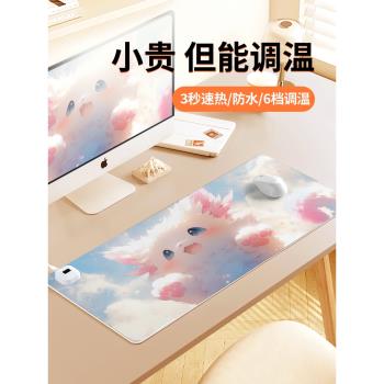 卡通可愛貓咪加熱鼠標墊子女生冬季保暖防凍手學生宿舍寫作業辦公室工位桌面發熱左側開關電腦鍵盤墊防水電熱