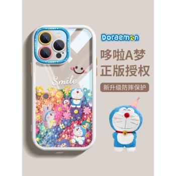 日本Sunalko潮牌花朵哆啦A夢適用iPhone15手機殼新款蘋果14promax高階網紅13全包防摔15pro卡通情侶12軟矽膠
