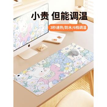 簡約暖桌墊usb加熱鼠標墊超大女生辦公室工位桌面墊冬季取暖防凍手發熱墊筆記本電腦鍵盤墊寫字臺左側開關