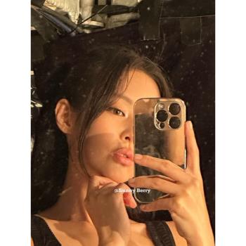 Jennie金珍妮同款ins簡約甜酷個性電鍍銀鏡面適用蘋果14promax手機殼iphone13鏡子保護套11全包12pro新款x